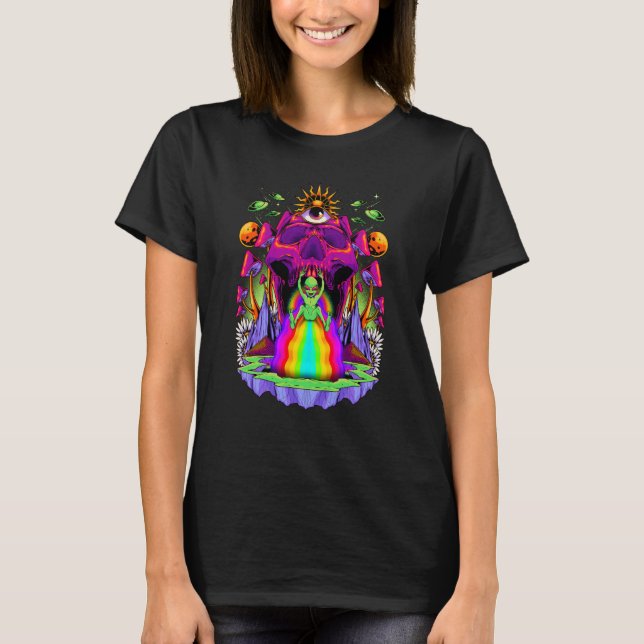 Camiseta Acido Surreal Pixie Alien UFO Mushroom Galaxy Rave (Anverso)