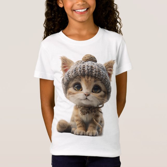 Camiseta Acogedor gatito marrón claro en un Gorra de lana d (Anverso)