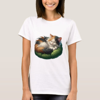 Camiseta Acogedor gato calico durmiendo en un suave cojín v