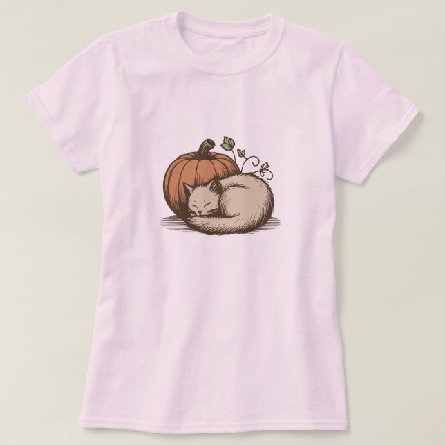 Camiseta Acogedor gato y calabaza - Diseño de otoño (Diseño del anverso)