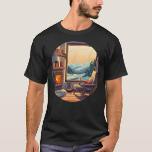Camiseta Acogedora sala de estar con chimenea y vistas al i