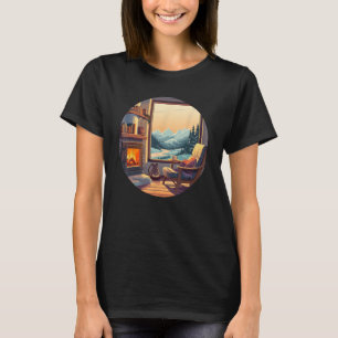 Camiseta Acogedora sala de estar con chimenea y vistas al i