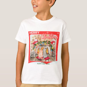 Camiseta Acogedores Navidades mantel con perro y gato