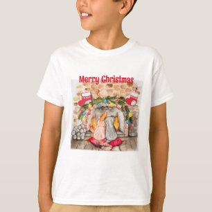 Camiseta Acogedores Navidades mantel con perro y gato