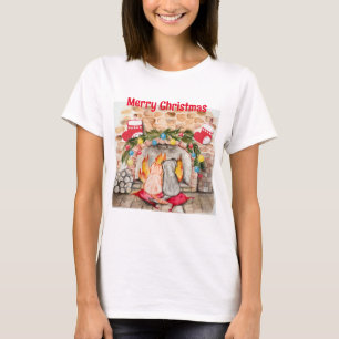 Camiseta Acogedores Navidades mantel con perro y gato
