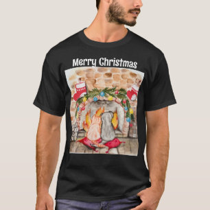 Camiseta Acogedores Navidades mantel con perro y gato