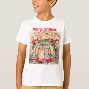 Camiseta Acogedores Navidades mantel con perro y gato
