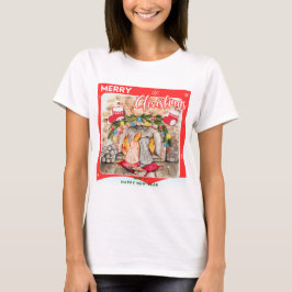 Camiseta Acogedores Navidades mantel con perro y gato