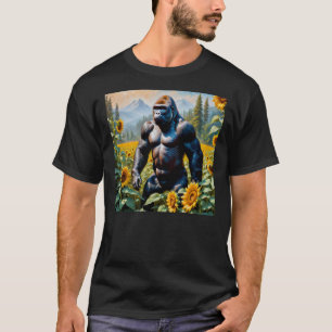 Camiseta Ácono De Gorila En Un Campo De Girasol