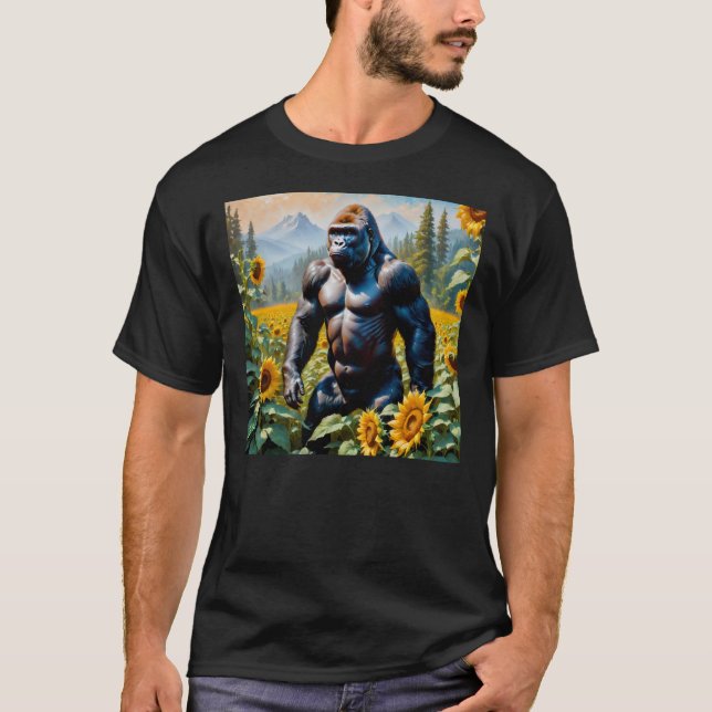 Camiseta Ácono De Gorila En Un Campo De Girasol (Anverso)