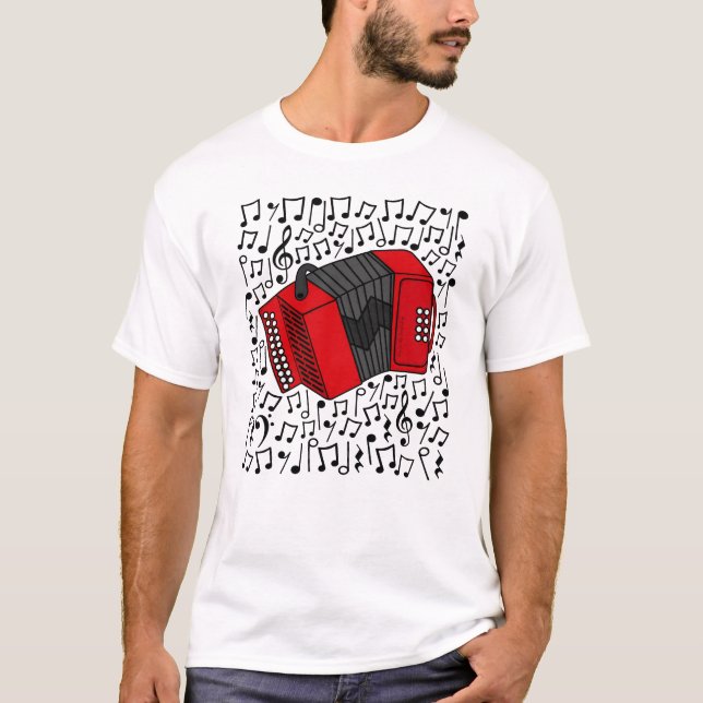 Camiseta Acordeón Notas musicales acordeonista música folcl (Anverso)