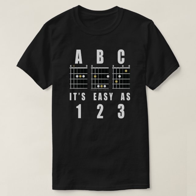 Camiseta Acordes de Guitarra ABC Es Fácil Como 123 (Diseño del anverso)