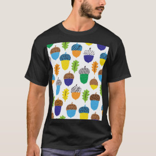Camiseta Acorn Otumn: Patrón de Leafy de la Vintage.
