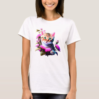 Camiseta acrílica de gato de flores
