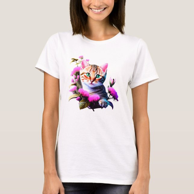 Camiseta acrílica de gato de flores (Anverso)