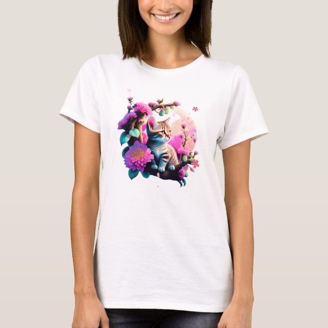 Camiseta acrílica de gato de flores (Anverso)