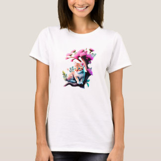 Camiseta acrílica de gato de flores