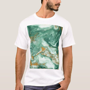 Camiseta Acrílico verde dorado: arte de textura de mármol.