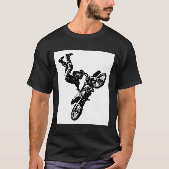 Camiseta Acrobacias en blanco y negro Biker Pop Art (Anverso)
