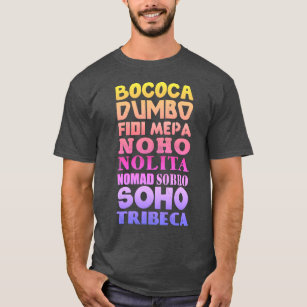 Camiseta Acrónimos de Nueva York, SoHo, Tribeca, NoHo
