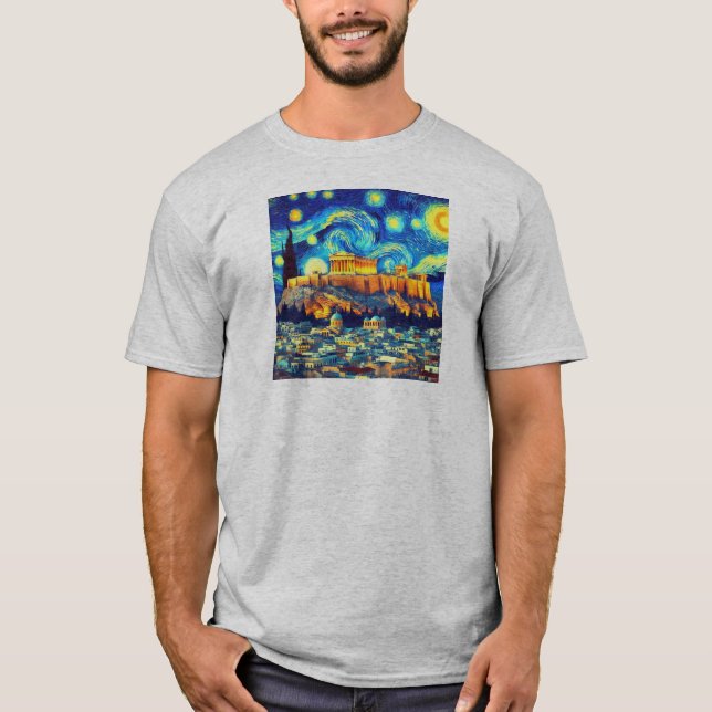 Camiseta Acrópolis nocturna estrellada Atenas Grecia (Anverso)