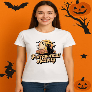 Camiseta Actividad Purranormal Fantasma Retro Gato Negro