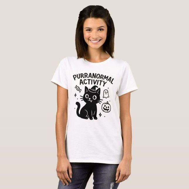 Camiseta Actividad Purranormal Tee de gato de Halloween (Anverso completo)