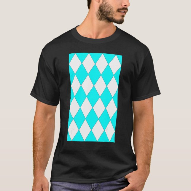 Camiseta Acua Y Blanco De Patrón De Harlequin Grande Geomét (Anverso)