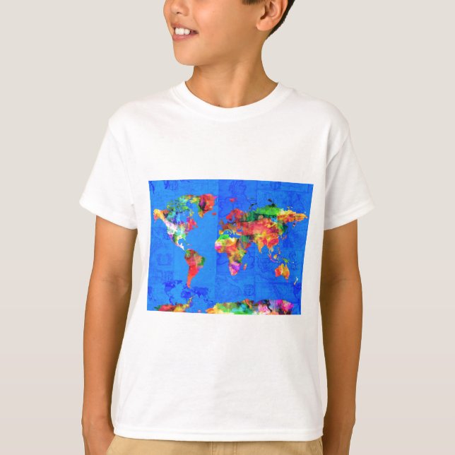 Camiseta acuarela 1 del mapa del mundo (Anverso)