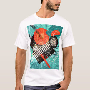 Camiseta acuarela abstracta, formas geométricas coloridas.