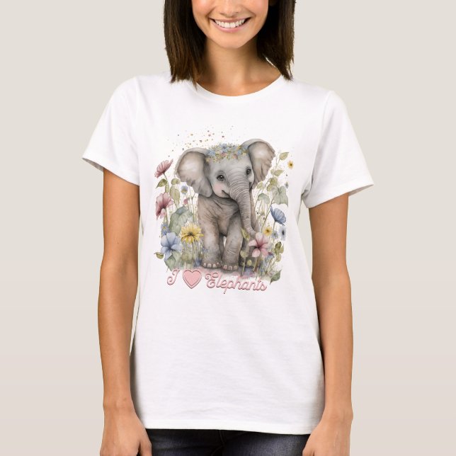 Camiseta Acuarela, amo a los elefantes (Anverso)