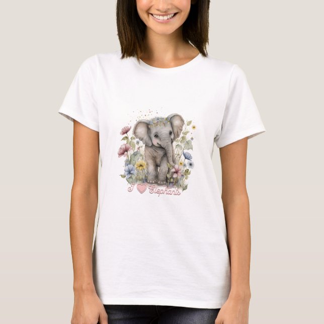Camiseta Acuarela, amo a los elefantes (Anverso)