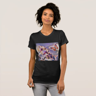Camiseta Acuarela antigua de flores de orquídea rosa púrpur