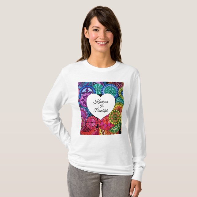 Camiseta Acuarela Arcoiris Mandala con corazón (Anverso completo)