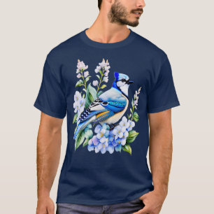 Camiseta Acuarela Azul Jay y Blue Hydrangeas