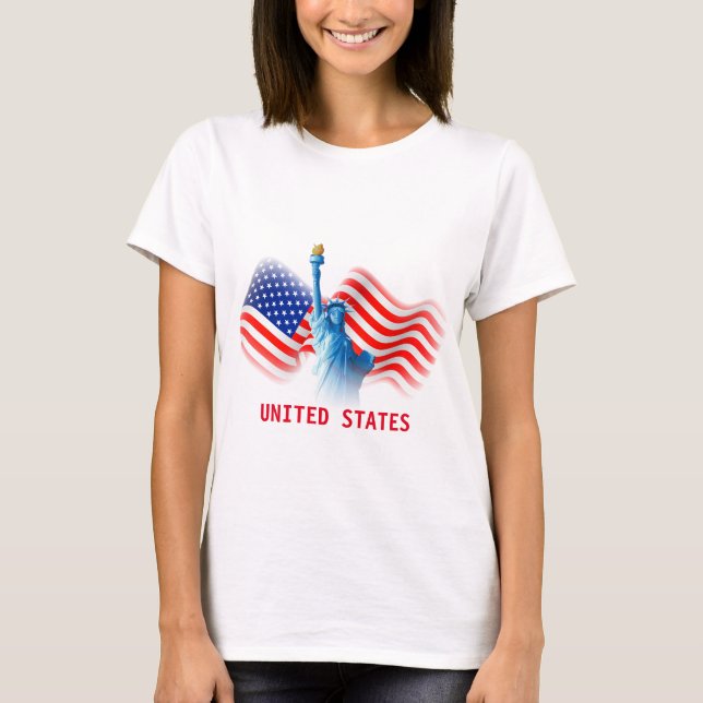 Camiseta Acuarela Bandera de Estados Unidos con la Dama de  (Anverso)