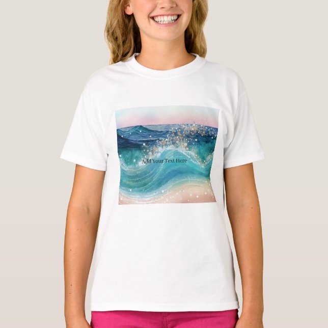 Camiseta Acuarela Blue White Ocean Wave Personalizado Foto  (Anverso)