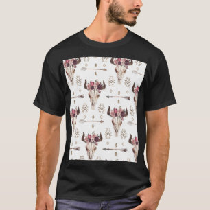 Camiseta acuarela Boho: flechas, patrón de cráneo.