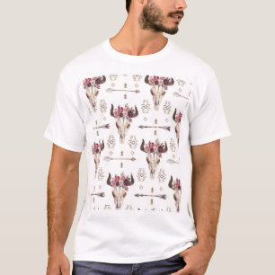 Camiseta acuarela Boho: flechas, patrón de cráneo.