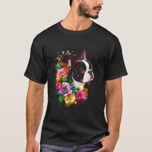 Camiseta Acuarela Boston Terrier con flores Bostie 16