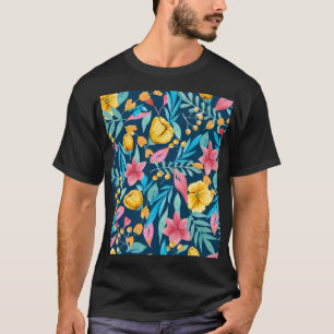 Camiseta acuarela botánica: flores, hojas adornadas.