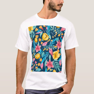 Camiseta acuarela botánica: flores, hojas adornadas.