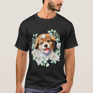Camiseta Acuarela cachorro amor a las rosas blancas