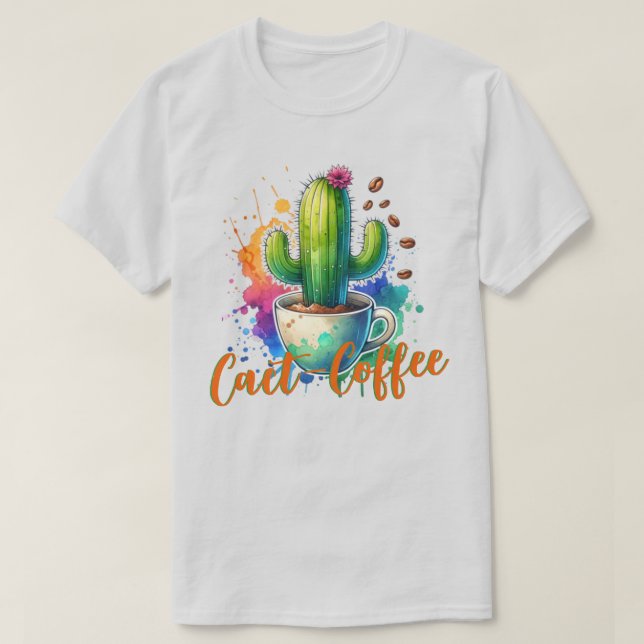 Camiseta Acuarela Cactus que ama el café (Diseño del anverso)