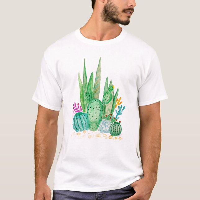 Camiseta Acuarela , cactus , suculentos grandes (Anverso)