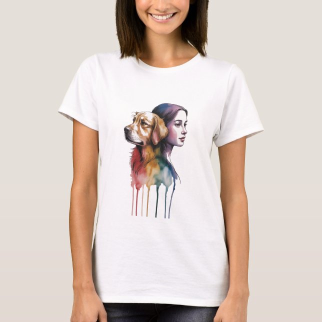 Camiseta Acuarela Canina Golden Retriever- Femenina (Anverso)