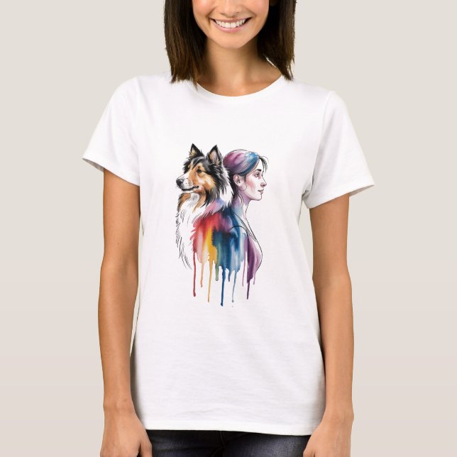 Camiseta Acuarela Canina Sheltie - Femenina (Anverso)