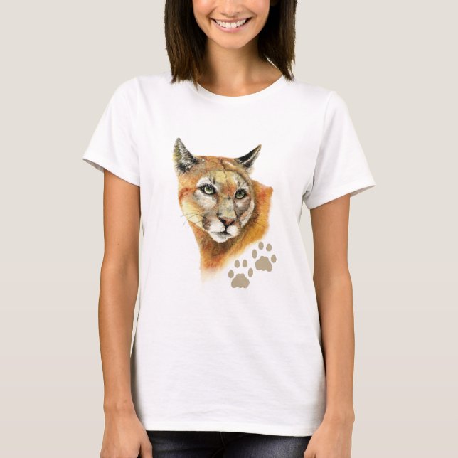 Camiseta Acuarela Cougar Puma, león de montaña, animal (Anverso)