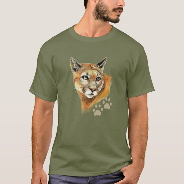 Camiseta Acuarela Cougar Puma, león de montaña, animal T-S (Anverso)
