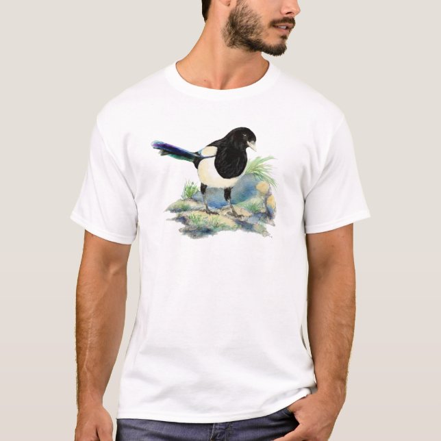 Camiseta Acuarela Curioso Magpie Fun Bird Art (Anverso)